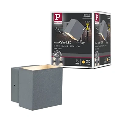 Image of Paulmann Cybo LED outdoor wall light, 2,700 K, 10x10 cm, grey