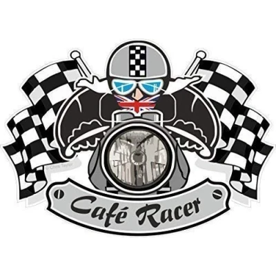 Image of Retro Cafe Racer Ton UP British Biker &amp; Chequered Flags Design Vinyl Car Bike Helmet Sticker Decal For Bobber Etc 90x65mm