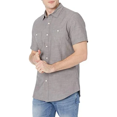 Image of Amazon Essentials Men&#039;s Short Sleeve Chambray Shirt, Dark Grey, XL