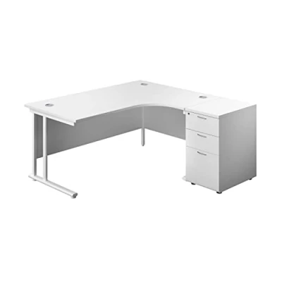 Image of Office Hippo Heavy Duty Right Corner Radial Desk With 3 Drawer High Storage, Home Desk, Filing, PC For or Home, 5 Yr Wty, MFC White,White Frame, 160cm x 160.4cm