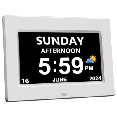 Image of CAZOKASI (No Power Adapter) Digital Clock with Date and Day of Week for Elderly 12 Alarms Medication Reminder Dementia Alzheimers Calendar Extra Large Display