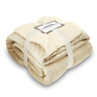 Image of VELVETIO Large Flannel Fleece Throw for Sofa Bed, Fluffy Double Sided Reversible Sherpa Warm Blanket, Lightweight Ultra Soft Thick Travel Throws, 150 x 200cm, Cream