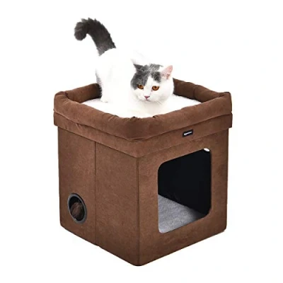 Image of Amazon Basics Collapsible Cat House/Cat Bed for Indoor, Brown, 38 x 43 cm