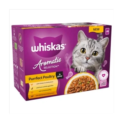 Image of WHISKAS 1+ Cat Pouches Aromatic Poultry in Gravy 12x85g