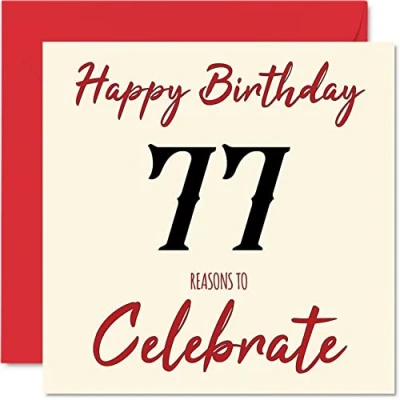 Image of Fun 77th Birthday Cards for Men Woman Reasons To Happy Card Dad Mum Great Grandad Grandpa Nanny Grandma Gran Uncle Auntie, 145mm x Greeting Cards,