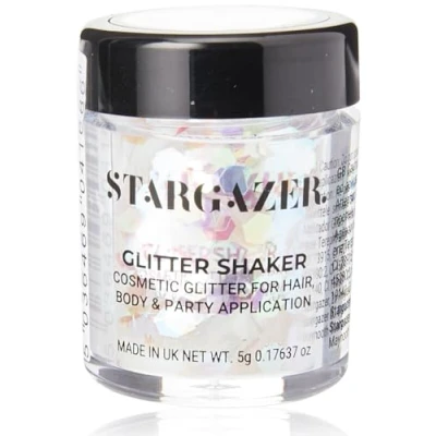Image of Stargazer Chunky glitter Shaker, UV White. Cosmetic for use on the eyes, lips, face, body, hair and nails.