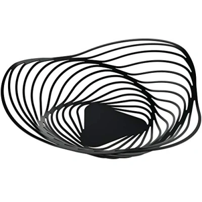 Image of Alessi Trinity ACO01 B Design Fruit Bowl, in Colored Steel with Epoxy Resin, Small, Black