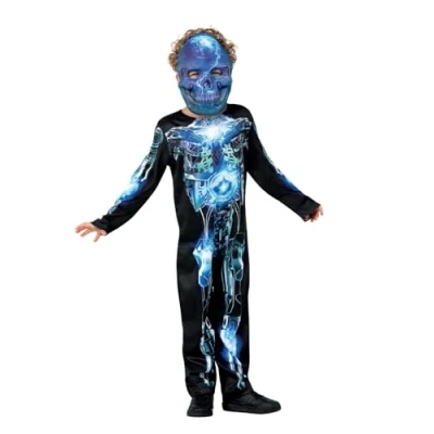 Image of Smiffys Robotic Skeleton Costume All in One with Reflective Print &amp; EVA Mask, Halloween Child Fancy Dress, Dress Up Costumes