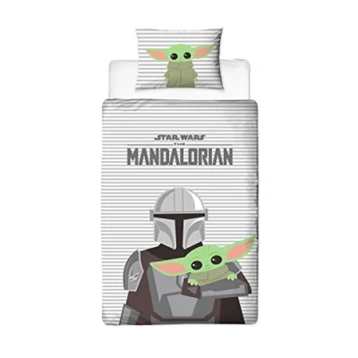 Image of Character World Disney Official Star Wars The Mandalorian Single Duvet Cover Set Reversible 2 Sided Bedding Including Matching Pillow Case Grogu Baby Yoda Brands Kids Bed