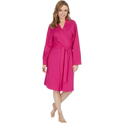Image of KATE MORGAN Ladies 100% Cotton Dressing Gown Lighweight Jersey Robe Kimono (Small, Fuchsia)