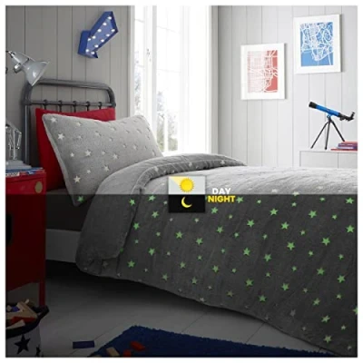 Image of GC GAVENO CAVAILIA Teddy Fleece Double Duvet Covers, Glow In Dark Warm &amp; Cosy Bedding Set, Star Quilt Cover, Grey