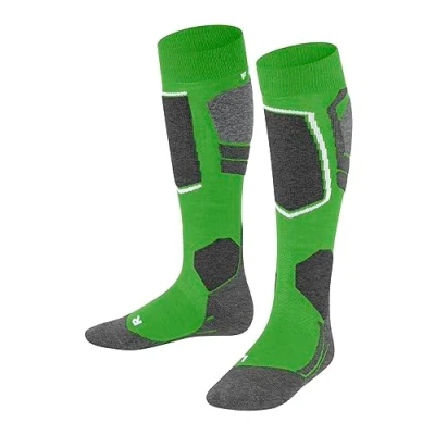 Image of FALKE Unisex Kids SK4 Advanced K KH Wool Warm Thin 1 Pair Skiing Socks, Green (Vivid 7231), 3 5