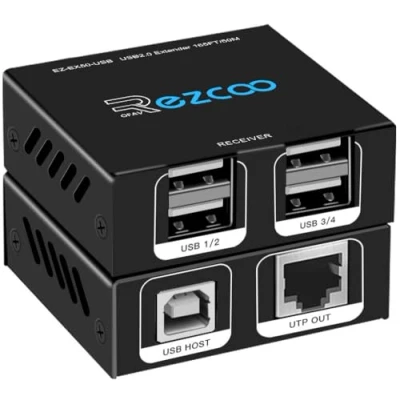 Image of USB 2.0 Extender 4 Port Over Cat5e Cat6 RJ45 LAN Extension 5V Low Power Consumption Ethernet Work Sync Windows MacOS Android Linux No Driver EX50USB