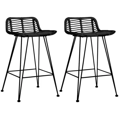 Image of vidaXL Black Rattan Bar Chairs with Strong Metal Legs Set of 2 Stylish and Durable Easy to Clean Assemble Ideal for Kitchen Living Room