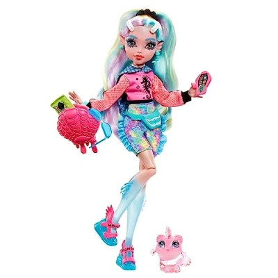 Image of Monster High Doll, Lagoona Blue with Accessories and Pet Piranha, Posable Fashion Doll Colorful Streaked Hair, HHK55