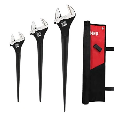 Image of MAXPOWER 3 Pieces Spud Wrench, 10 inch 12 16 Adjustable Wrench Set with Kitbag