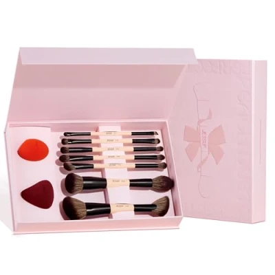 Image of Jessup Makeup Brushes Set with Sponge, 7pcs Double Sided for Foundation Concealer Blush Eyeshadow Contour Bronzer Powder Blending Eyebrow Eyeliner Gift Box,T506