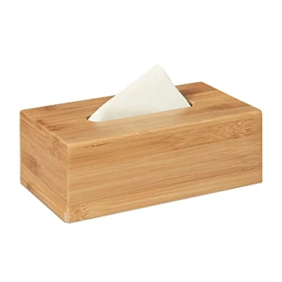 Image of Relaxdays Bamboo Tissue Box 7.5 x 24 12 cm with Removable Bottom Natural Wooden Holder for Standard Paper and Wipes Boxes, Rectangular Dispenser,