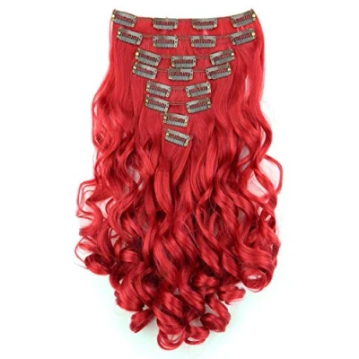 Image of CAISHA XXL 18&quot; 8 Pieces Set Clip In Extensions Hair Extension Hairpiece Voluminous Wavy Intense Red CES9 1