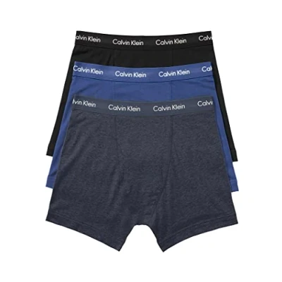 Image of Calvin Klein Men&#039;s Underwear Cotton Stretch 3 Pack Boxer Briefs, Cobalt Water/Black/Navy, S (Pack of 3)