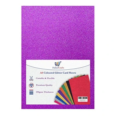 Image of A4 Purple Glitter Card Paper Non Shed Sparkle Craft Sheets 250gsm Bling Crafting Cardstock Acid Free Making Scrapbooking Arts &amp; Crafts (Purple 1 Sheet)