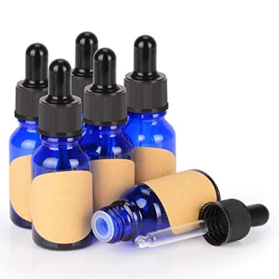Image of stonylab Cobalt Glass Dropper Bottle 15ml (0.5 oz) (6 Pack), Blue Empty with Dropper, Inner Plug and Label for Essential Oils Aromatherapy Fragrances