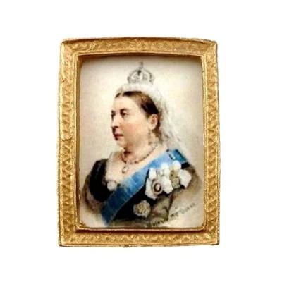 Image of Melody Jane Dolls House Miniature Queen Victoria Portrait Picture in Gold Frame