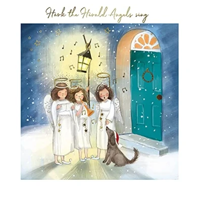 Image of the Great British Card Paper House Pack of 6 Artistic Charity Christmas Cards &#039;Hark Herald Angels Sing&#039; 1 Design Silver Foil Finish, ‎146 x 146 14mm