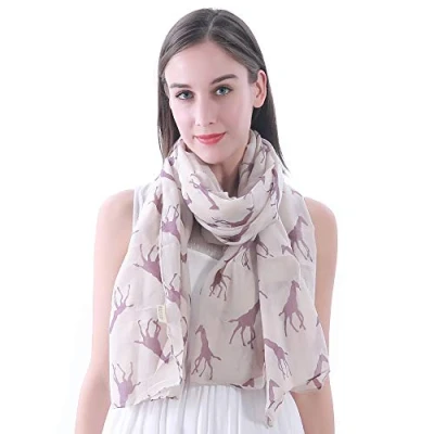 Image of Lina &amp; Lily Giraffe Animal Print Women&#039;s Scarf Oversized (Beige with Purple)(Size: One Size)