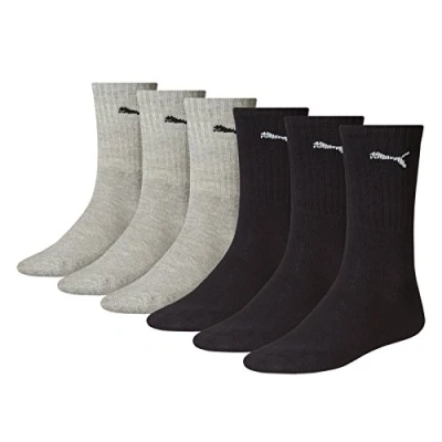 Image of Puma Sports Socks Cush Crew (6 Pair Pack), Black/Grey, 2.5 5 UK (35 38 EU)