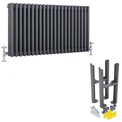 Image of Milano Windsor Anthracite Cast Iron Style Horizontal Triple Column Radiator Feet 600mm x 1010mm