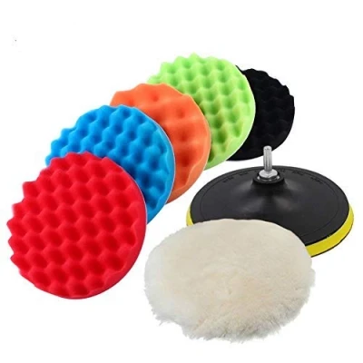 Image of Black Scratch Remover, Yosoo 7Pcs 5/6/7&quot; Sponge Polishing Waxing Buffing Pads Kit Set Compound Auto Car Polisher + M14 Drill Adapter (5&quot;)