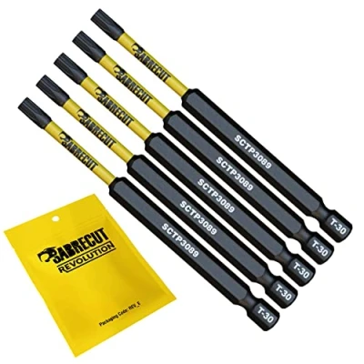 Image of 5 x SabreCut SCTP3089_5 89mm T30 TX30 Torx Tamper Proof Security Magnetic Impact Screwdriver Driver Bits Set Heavy Duty Compatible with Dewalt Milwaukee Bosch Makita and More
