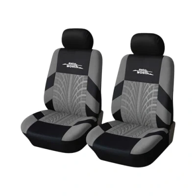 Image of AUTOYOUTH Car Seat Covers TIRE TRACK Fashion Front Pair Universal For Cars Truck Van Set Protector Auto Parts, Gray
