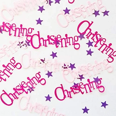 Image of Pink Bunting Christening Foil Confetti (14g) 1 Pack Premium Celebration Decorations for Baptism Event