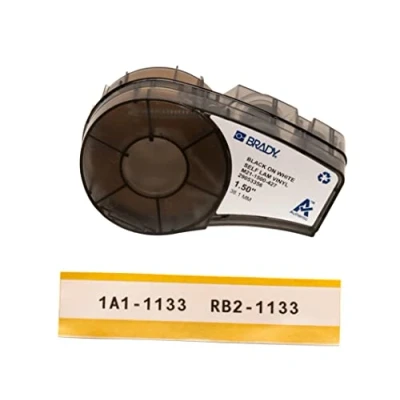Image of Brady Self Laminating Vinyl Tape for BMP21 PLUS; LAB; BMP21, 38.10 mm x 4.30 m, Black on White, Transparent