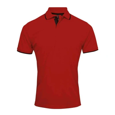 Image of Premier Mens Coolchecker Contrast Pique Polo Shirt (Red/Black) Size Medium