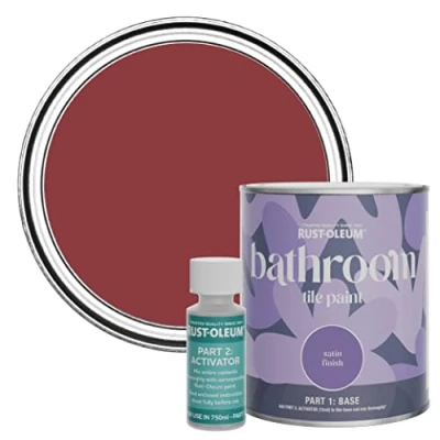 Image of Rust Oleum Red Water Resistant Bathroom Tile Paint in Satin Finish Empire 750ml