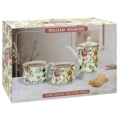 Image of Lesser &amp; Pavey William Morris Midnight Pimpernel, Kilburn or Willow Bough Tea for Two Set Lovely Floral Design Ceramic Pot Mug Gift Idea (Kilburn)