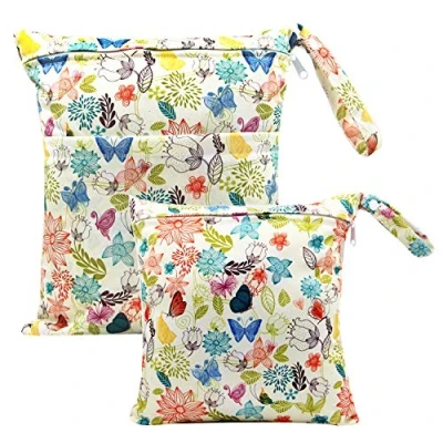 Image of FenFang Wet Bag, Dry Bags for Cloth Diapers Nappy Daycare Organiser Storage Bags, Waterproof Washable Reusable Zipper Bag (Yellow)