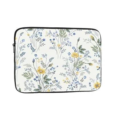 Image of Blue Flower Floral Pattern Roses Printed Laptop Sleeve For 17 Inch Laptop, Shockproof Oxford Fabric Protective Case Bag