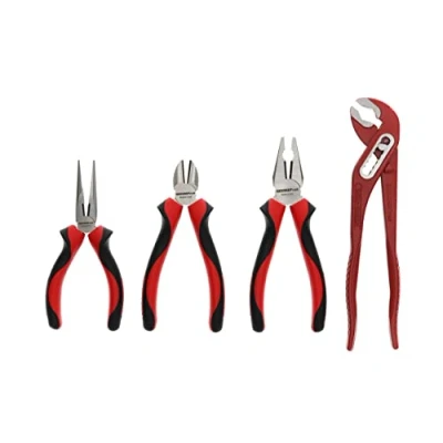Image of GEDORE red Pliers set, Tool set with combination pliers/water pump pliers/telephone pliers/side cutter, R22150018