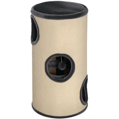 Image of PawHut Cat Scratching Barrel Sisal Activity Center Post 3 Dens Observation Deck 70H cm