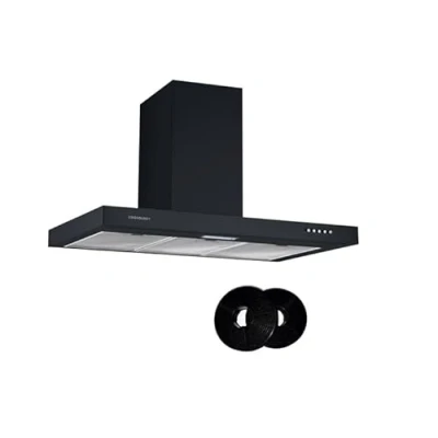 Image of Cookology TSH901BK/A A Energy Rated 90cm Chimney Cooker Hood Extractor Fan, 3 Speed 315m3/hour, LED Lights, Wall Mount Range Hoods with CF150 Filters in Black