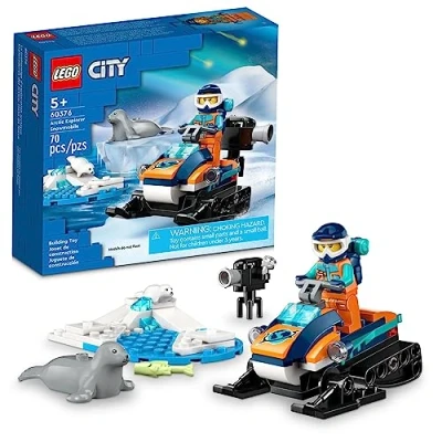 Image of LEGO City Arctic Explorer Snowmobile 60376 Building Toy Set, Playset with Minifigures and 2 Seal Figures for Imaginative Role Play, Fun Gift Idea 5 Year olds