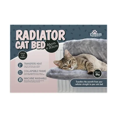 Image of Gem Imports Faux Fur Cat Radiator BedCollapsible Warm Cosy Pet Hanging BedComfortable Washable Fleece Cover Ideal For Cats Kitten Dogs Puppies, Grey