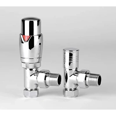 Image of Greenedhouse ZZ 3022 Thermostatic Radiator &amp; Towel Rail Valve Angled, Chrome