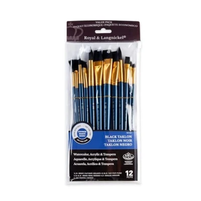 Image of Royal and Langnickel RSET 9301 Taklon Variety Brush Set Soft Black (Pack of 12)