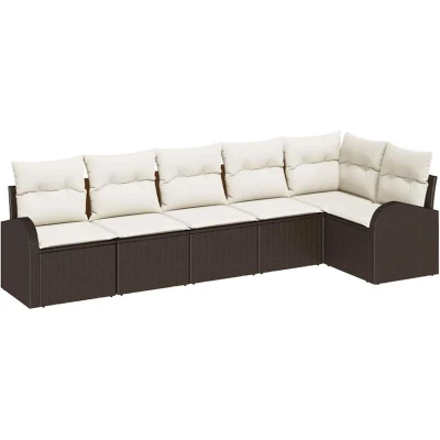 Image of vidaXL 6 Piece Garden Sofa Set with Cushions Brown Poly Rattan