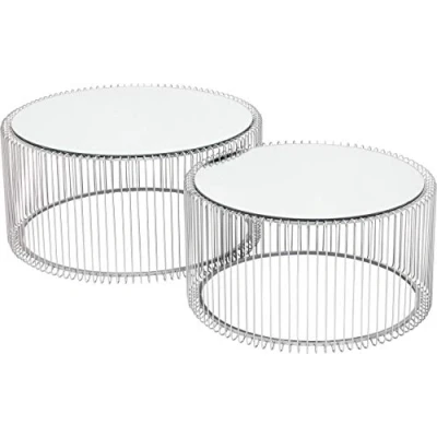 Image of Kare Design Coffee table Wire Silver (2/Set), 31x60x60cm, 34x69,50x70cm, steel, glass top, round living room